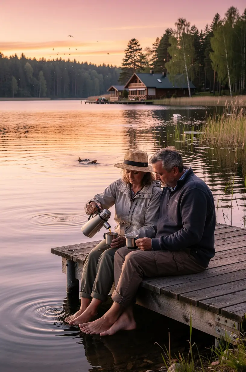 Šilta žolelių arbata ant stalo švelniai apšviestoje vakaro aplinkoje.