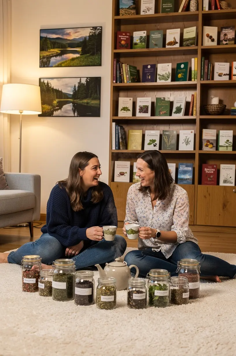 Mėgstamiausios žolelių arbatos puodelis su natūraliais augaliniais ingredientais.